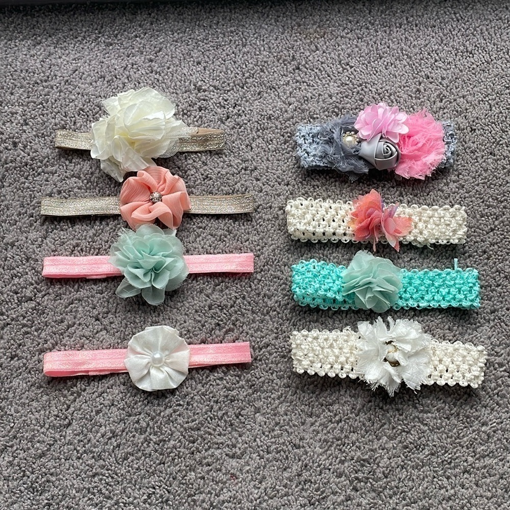 Set Of 8 Handmade Infant Toddler Girls Pastel Flower Bow Headbands